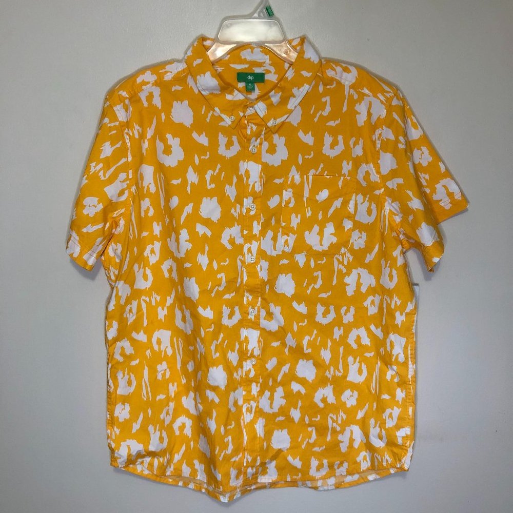 Dip Orange & White Graphic Print Button-Up Shirt (XL)